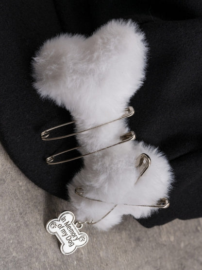 Black Gothic Pin Decorated Plush Bone Design Cat Ear Beret Hat