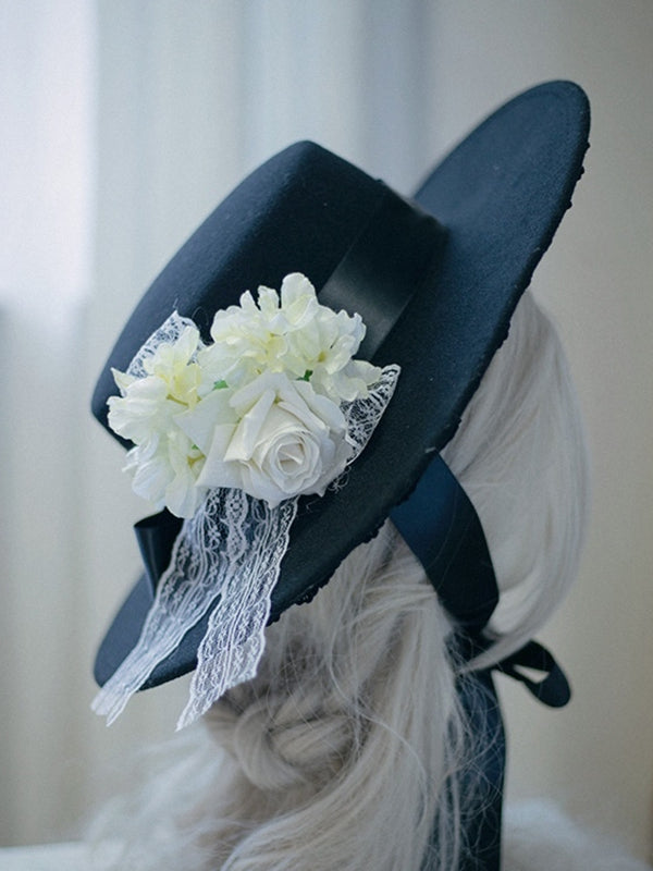 Red/Black/White Lace Bowknot Decorated Floral Hairclip