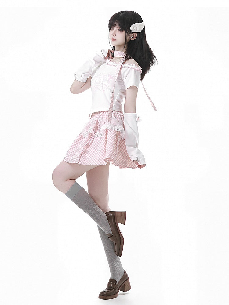 Blue/Pink Button White Angel Wing Accent Armwear