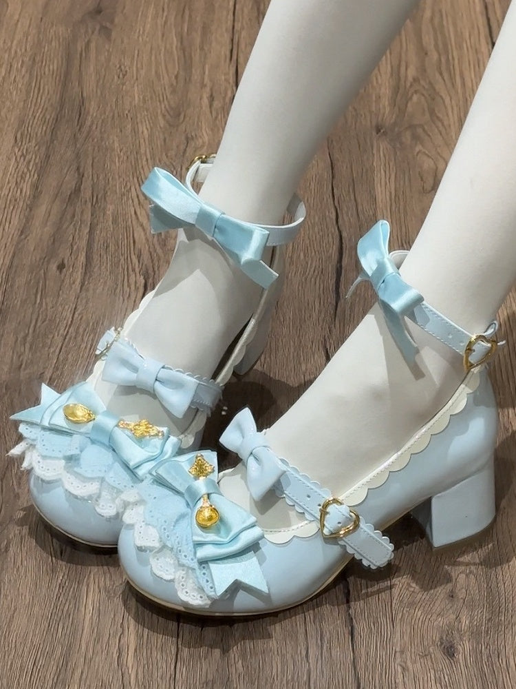 Blue Spoon Decorated Bowknot Details Sweet Lolita High Block Heels