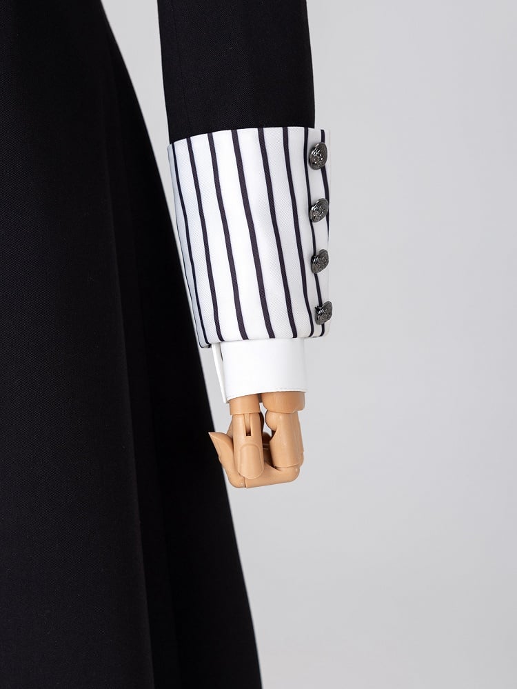 Ouji Fashion Clown Vibes White Striped Lapel Collar Black Tailcoat Halloween Outfit