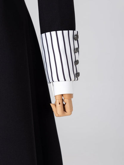 Ouji Fashion Clown Vibes White Striped Lapel Collar Black Tailcoat Halloween Outfit