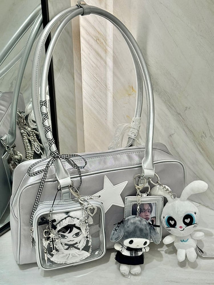 Silver Ita Hand Bag With Detachable Card Holder