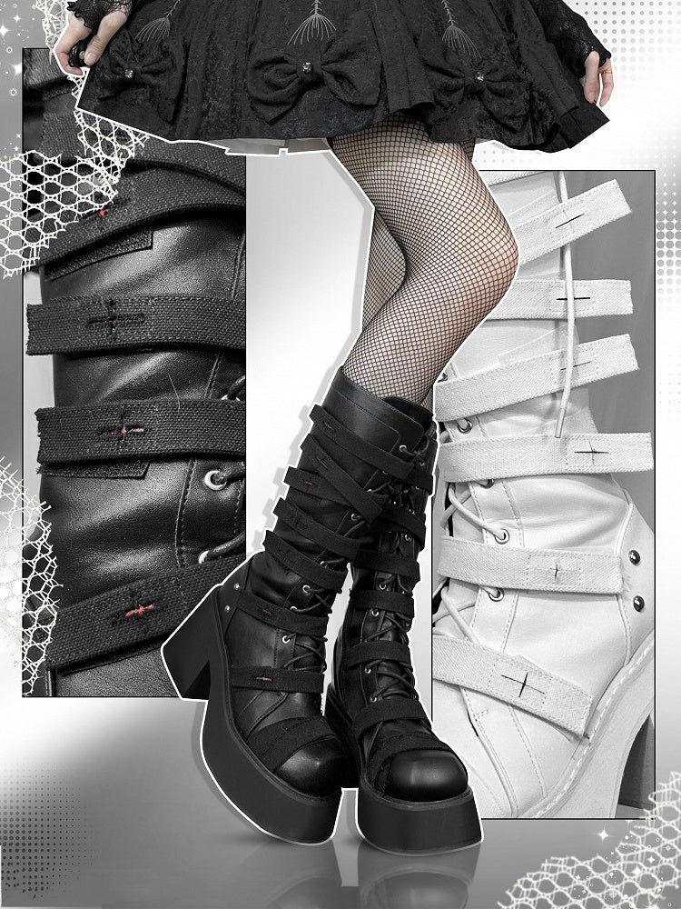 Crosses Gothic Black Platform Bandage Boots