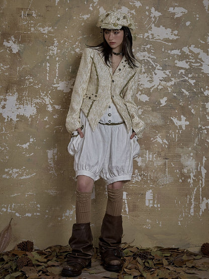 Single Back Vent White Textured Blazer