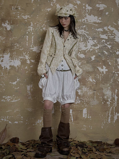 Single Back Vent White Textured Blazer