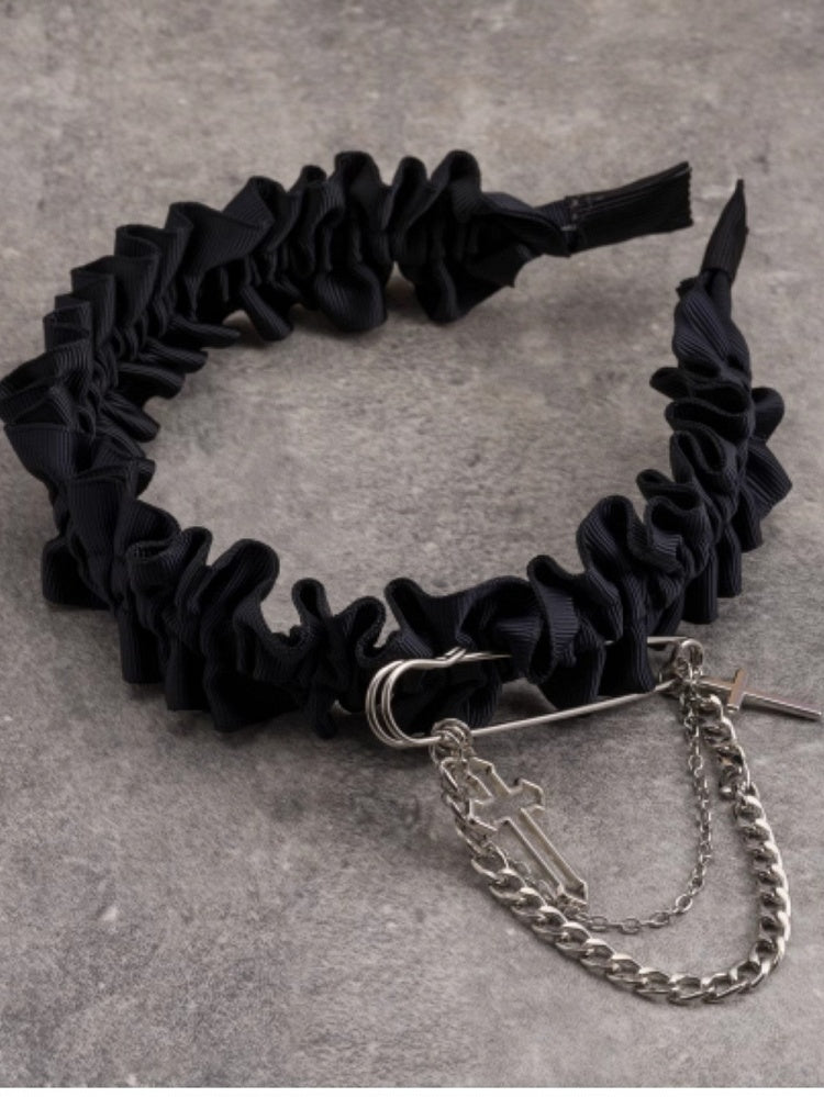 Black Ruffle Trim Decorated Pin With Cross Design KC