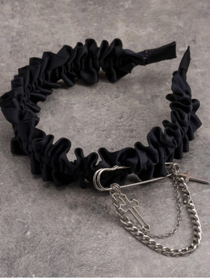 Black Ruffle Trim Decorated Pin With Cross Design KC