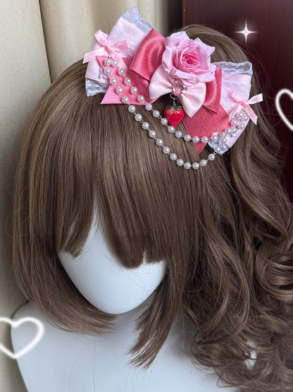 Light/Dark Pink Beaded Charm Floral Design Bowknot Hairclip