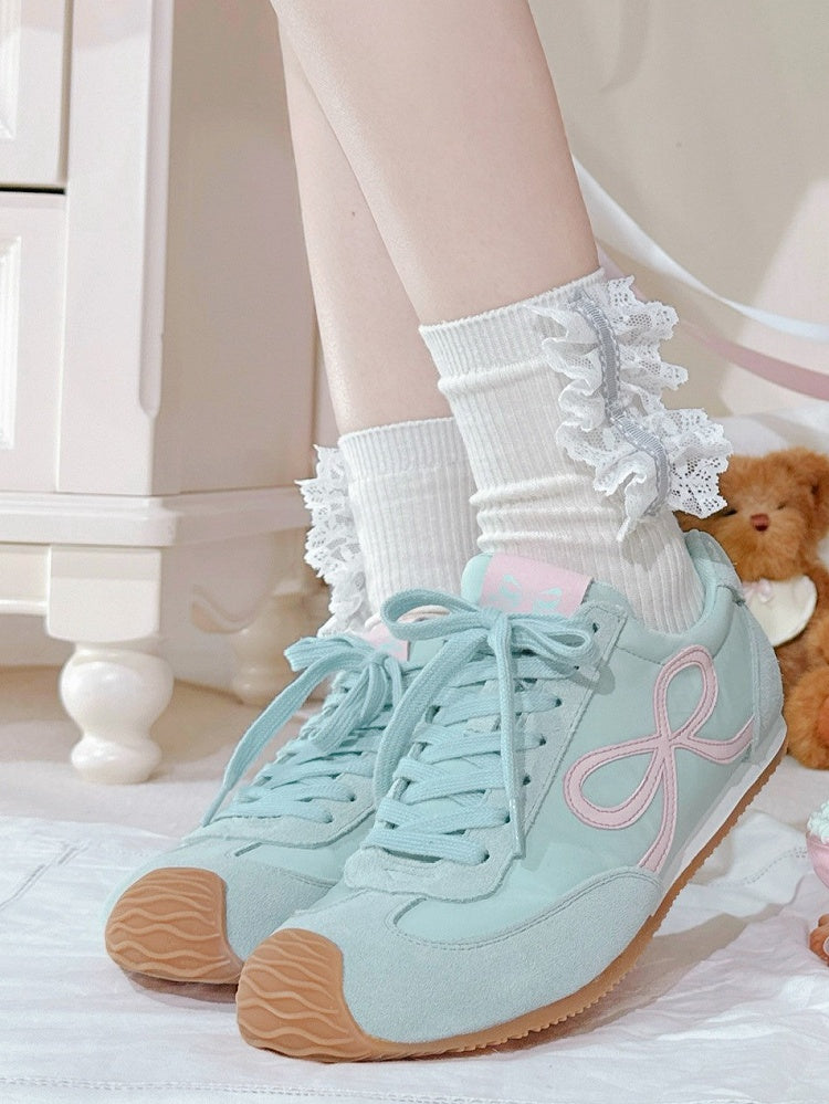 Green Bowknot Design Front Lace-up Ties Sneakers