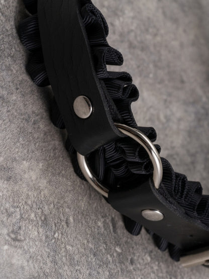 Black Gothic Buckle And Pin Decorated Ruffled KC