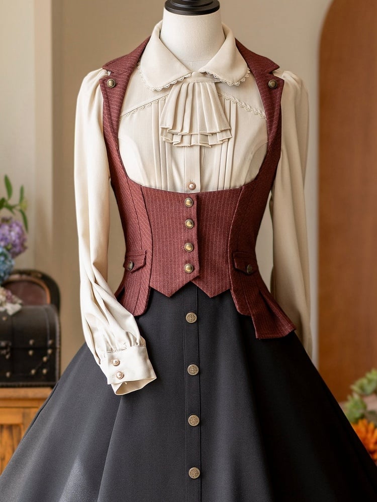 Vintage Red Elegant Under Bust Striped Waistcoat