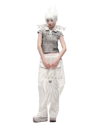 White Rhinestone and Stud Details Angel Wing PU Shoulder Bag