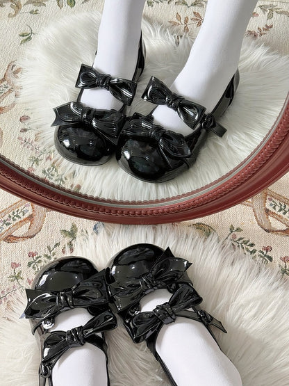 Black Bow Accents Point Toe Sweet Lolita Block Heels