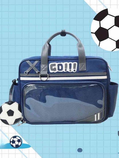Dark Blue Letters Applique Ita Bag with Football Design Charm