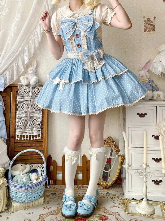 Blue Polka-dot Pattern Old School Lolita Overall Dress