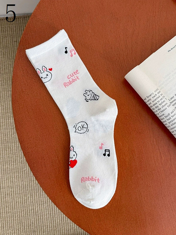 White Calf Socks With Sheep/Capy Bara/Puppy/Kitty/Bunny Patterns
