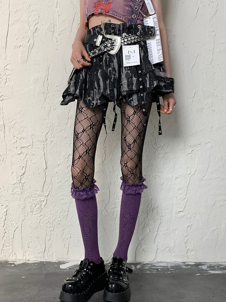 Purple Y2K Ruffled Cuff Underknee Stockings