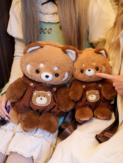 Brown Cute Plush Red Panda Backpack + Overall Pants Middle/Large Size