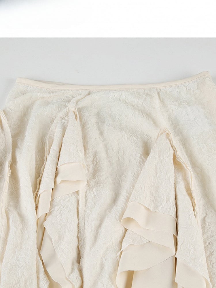 White Contrast Lace Patches Asymmetrical Hem Skirt