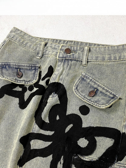 Blue Y2K Kitty And Bowknot Print Denim Skirt