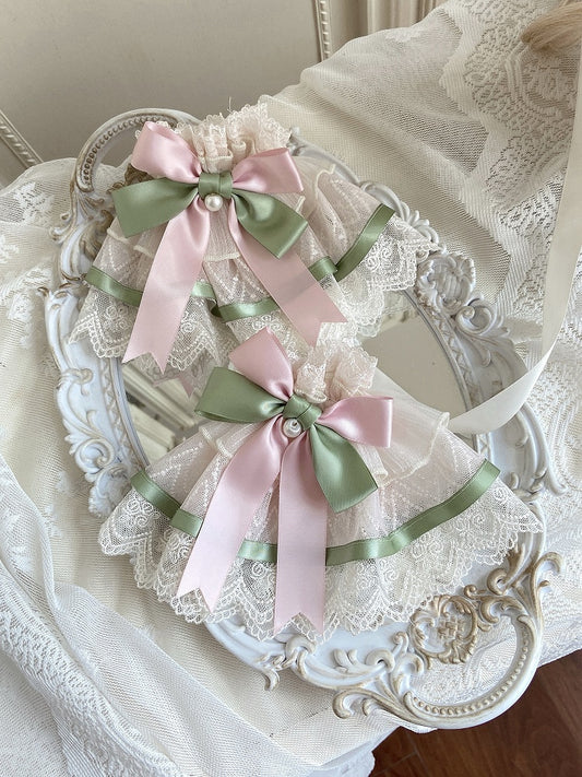 Pink&Green / Blue&Yellow Bow Decorated Lolita Wrist Cuffs