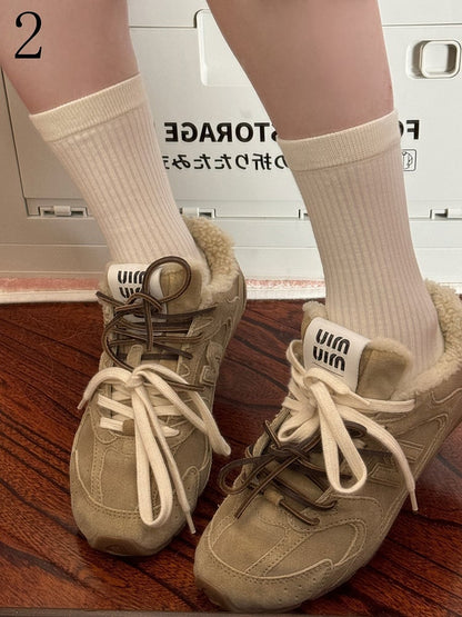 White Striped Pattern Lolita Calf Socks