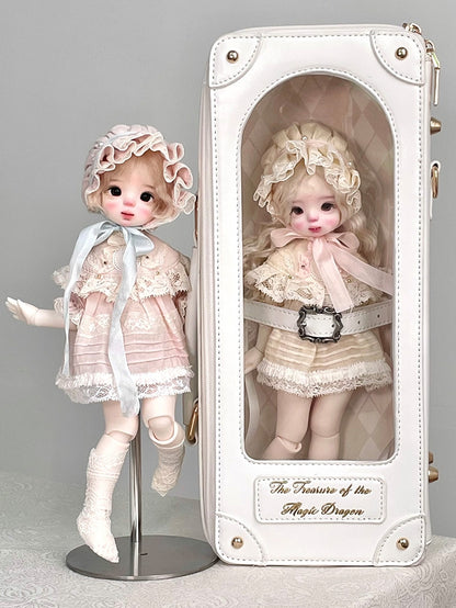 White&Gold Diamond Pattern 1/6 Scale BJD Doll Bag with Two Straps