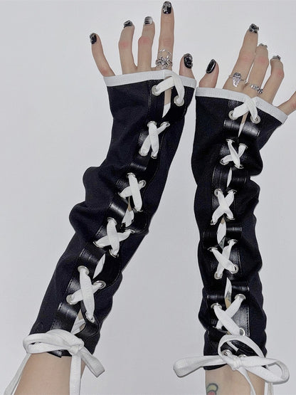 Black&White Y2K Crisscross Self-tie Strap Design Sleeves