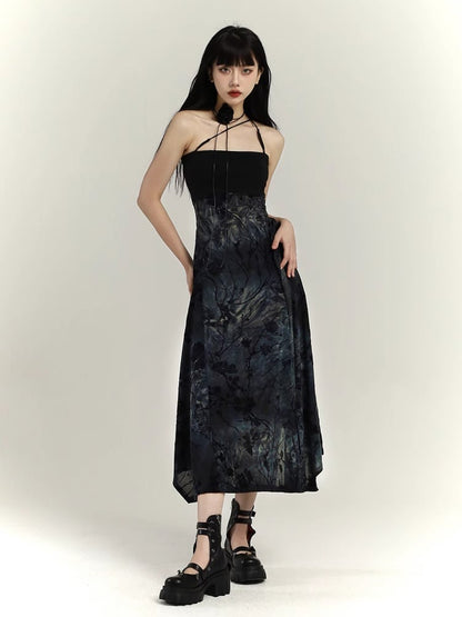 Black Tie-Dye Slim-fitting Cami Dress