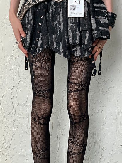 Black Gyaru Fashion Wire Pattern Tights
