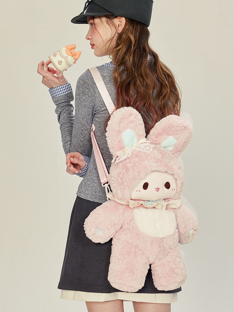 Pink Bowknot Decorated 60cm Plush Rabbit Backpack Detachable Shoulder Straps