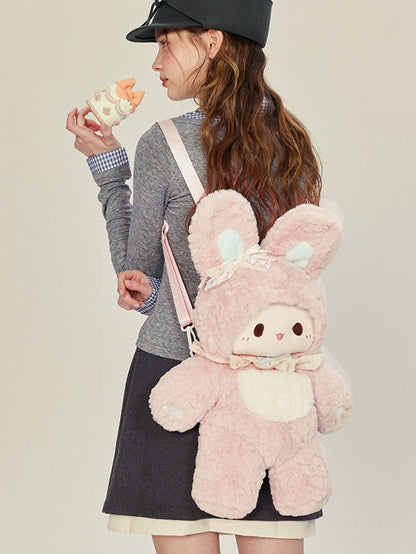 Pink Bowknot Decorated 60cm Plush Rabbit Backpack Detachable Shoulder Straps