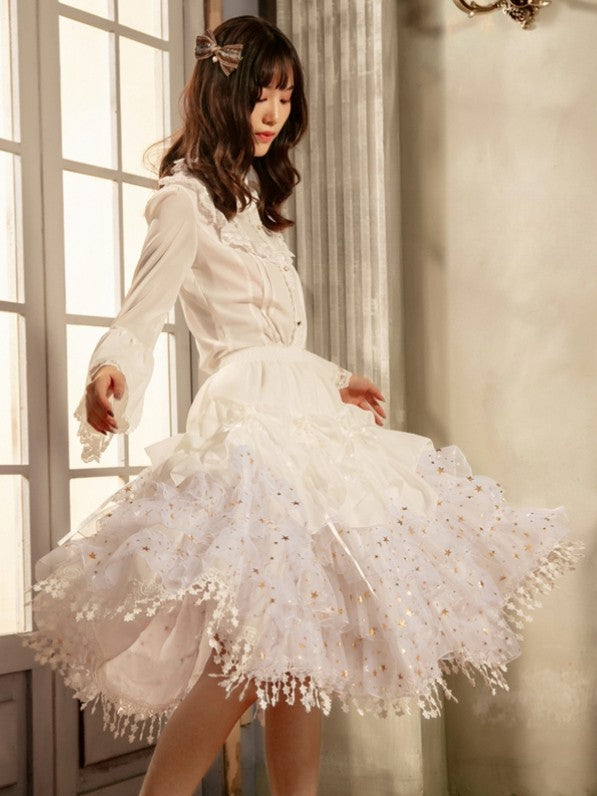 Glittering Stars Adjustable Length Gorgeous Fish-bone Petticoat White/Beige/Black