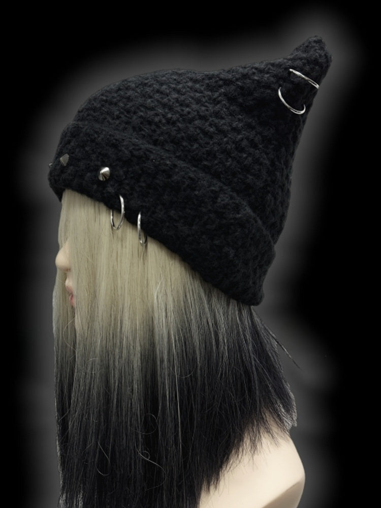 Black Punk Rock Studs Design Cat Ears Beanie