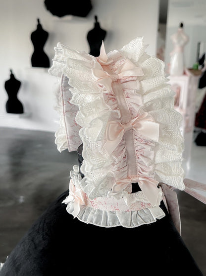 Pink & White Sweet Lolita Floral-Print Corset Top + Skirt + Choker + Arm Rings + KC Full Set
