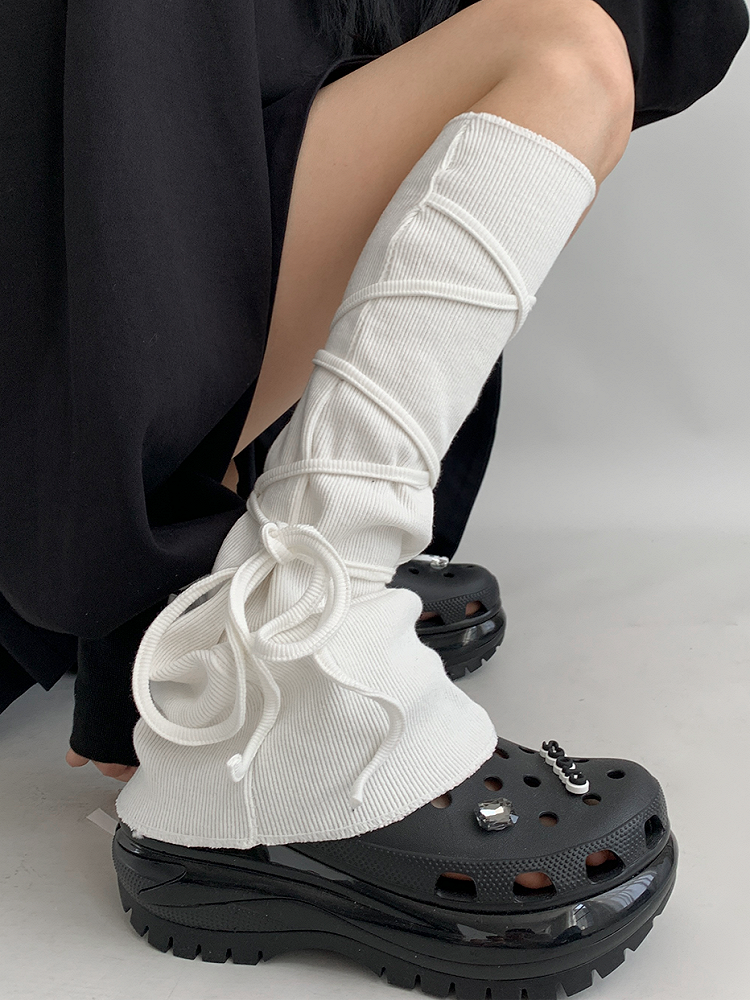 Self-tie Straps Gray/White Flared Leg Warmers