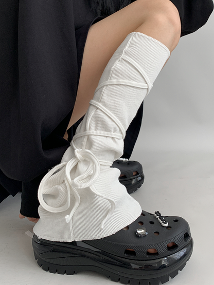 Self-tie Straps Gray/White Flared Leg Warmers