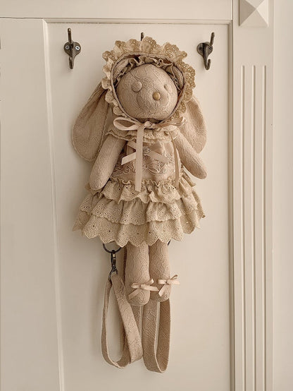 Brown Rosette and Bowknot Embroidery Dress + Bunny Ears Hat