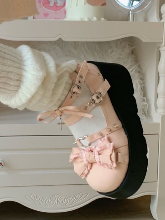 Spike Studs Bow Accents Pink Cross Gothic Platforms Punk Shoes