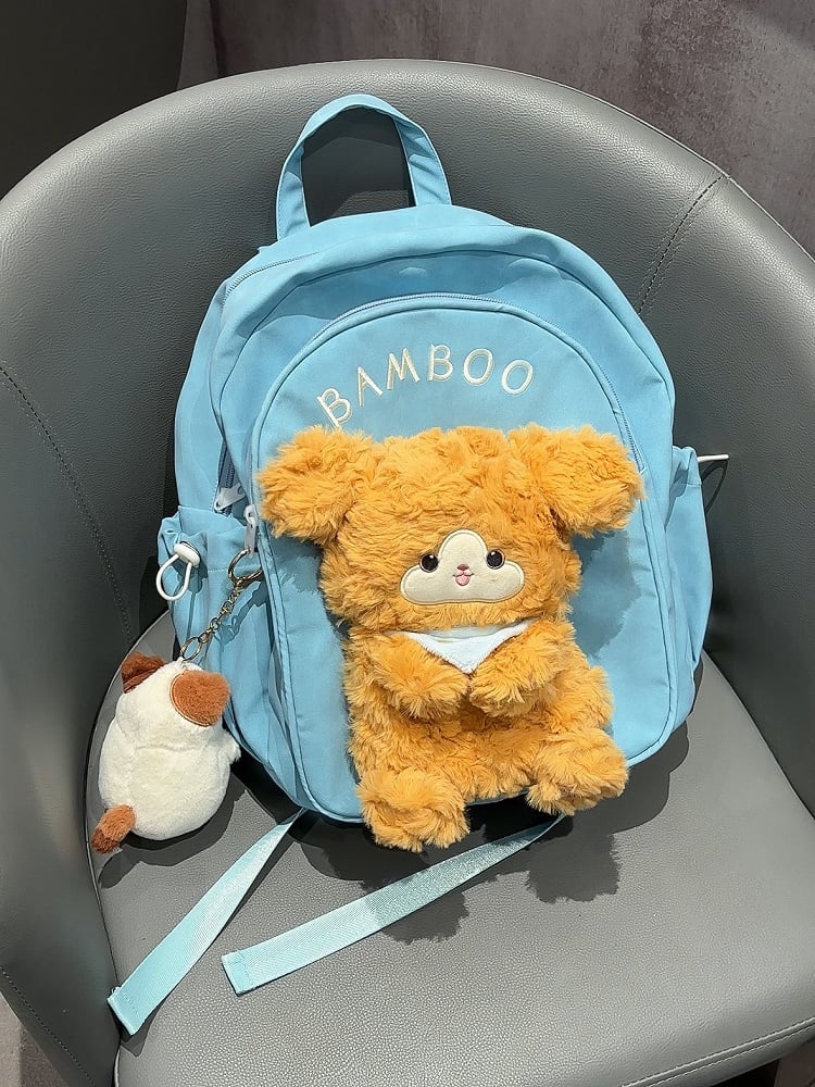 Blue Cute Backpack With A Detachable Puppy Doll