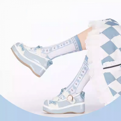 Alice in Wonderland Vibes Blue Ruffled Cuff Calf Socks