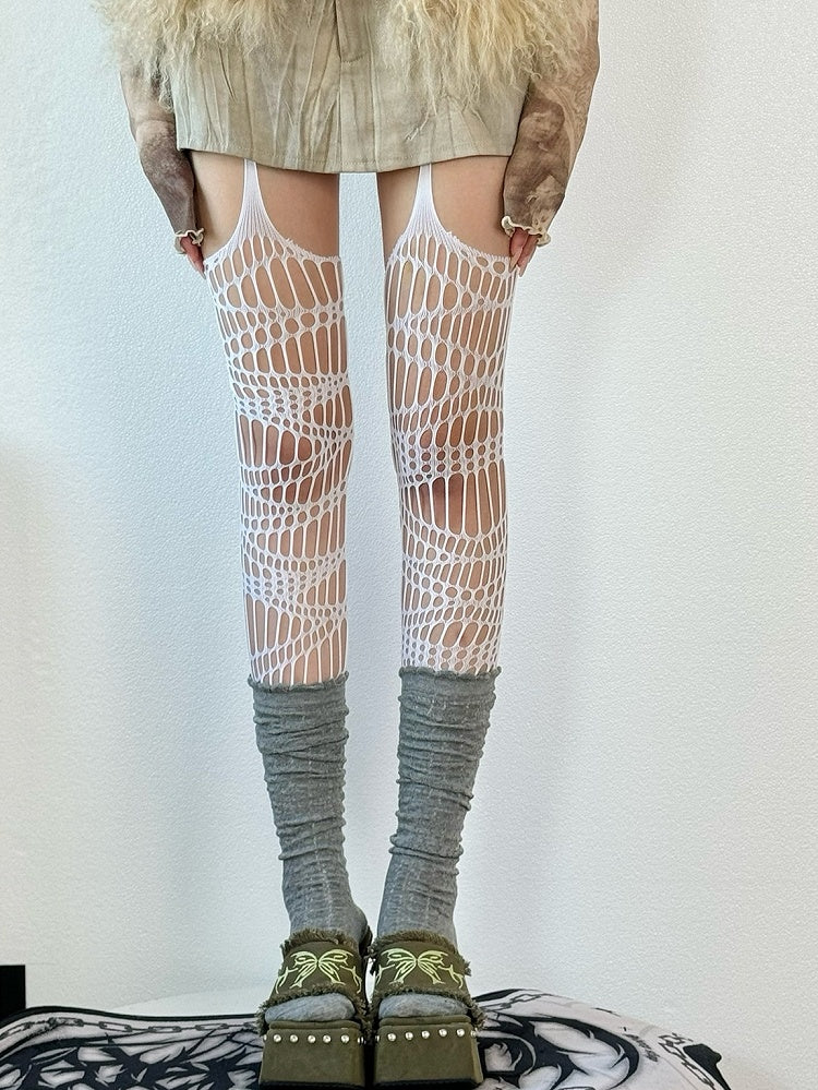 Black/White/Brown/Gray/Red Y2K Cut-out Design Suspender Stockings