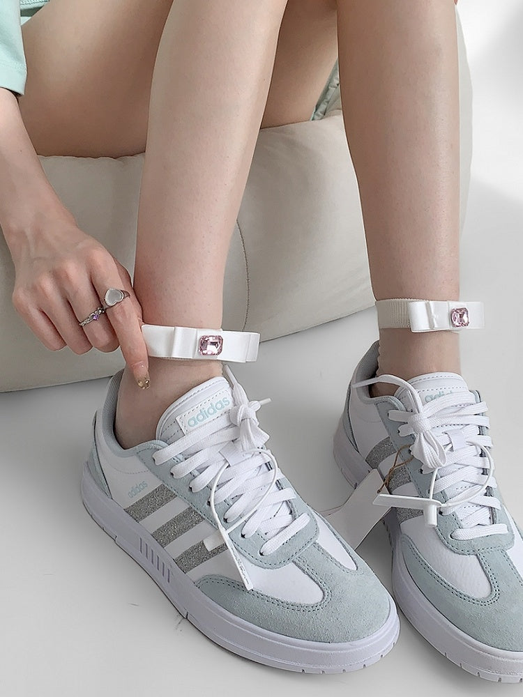 White Rhinestone Decorated Bowknot Design Socks