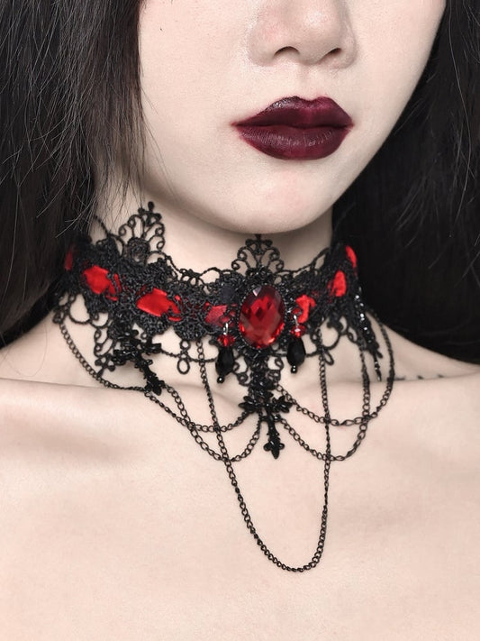Dark Gothic Cross Pendants Black&Red Choker