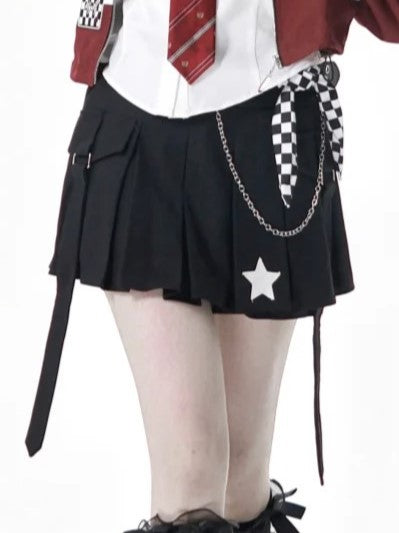 Black Box Pleat Mini Skort with Star and Straps Accents