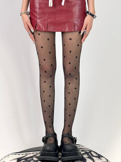 Black/White Polka-dot Pattern Tights