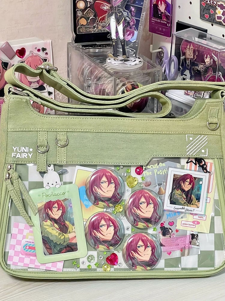 Green Denim Unisex Large Capacity Ita Bag with Adjustable Strap