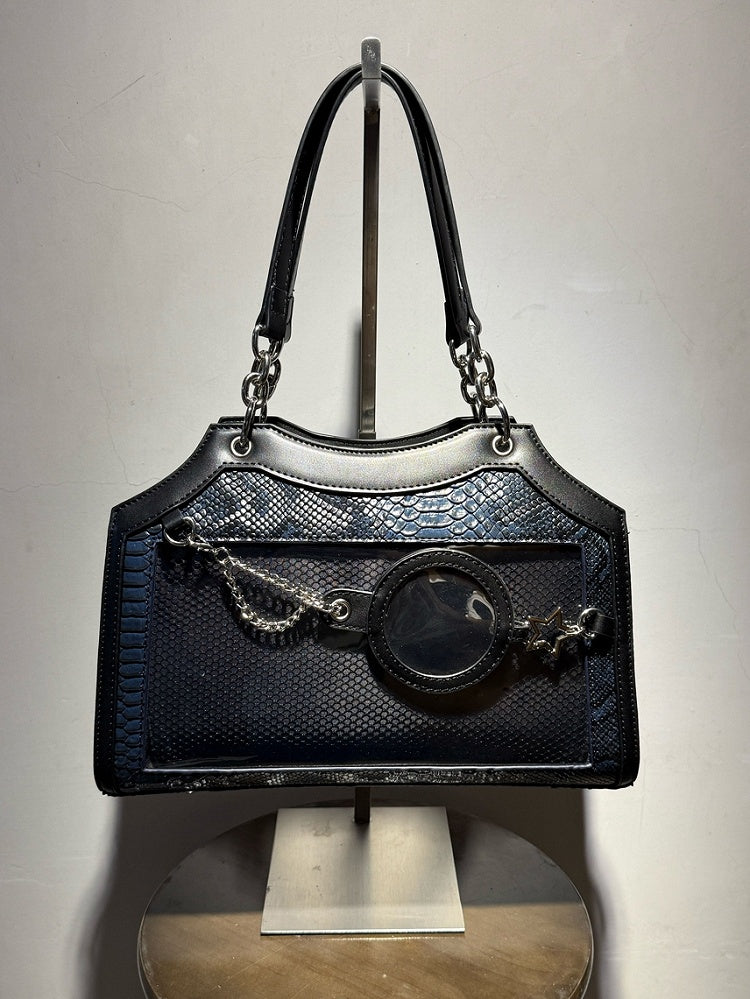 Black & Blue Snake Scale PU Ita Shoulder Bag