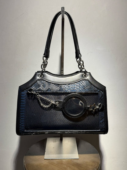Black & Blue Snake Scale PU Ita Shoulder Bag